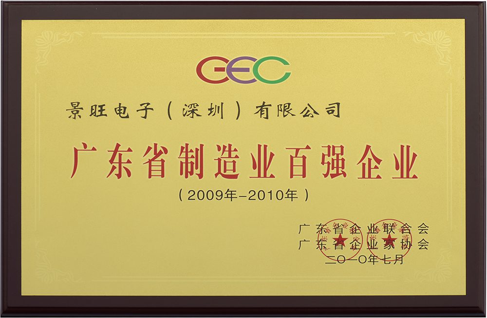 Top 100 Manufacturing Enterprise of Guangdong Province